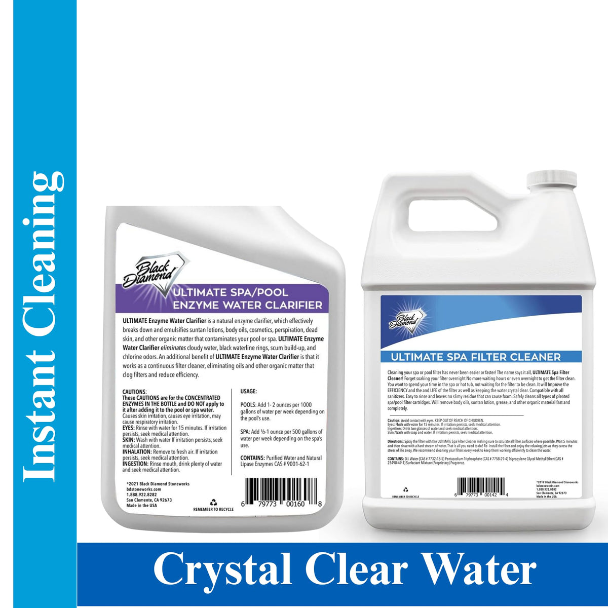 Enzyme Water Clarifier Quart + Spa Filter Cleaner Gallon (2-Pack)
