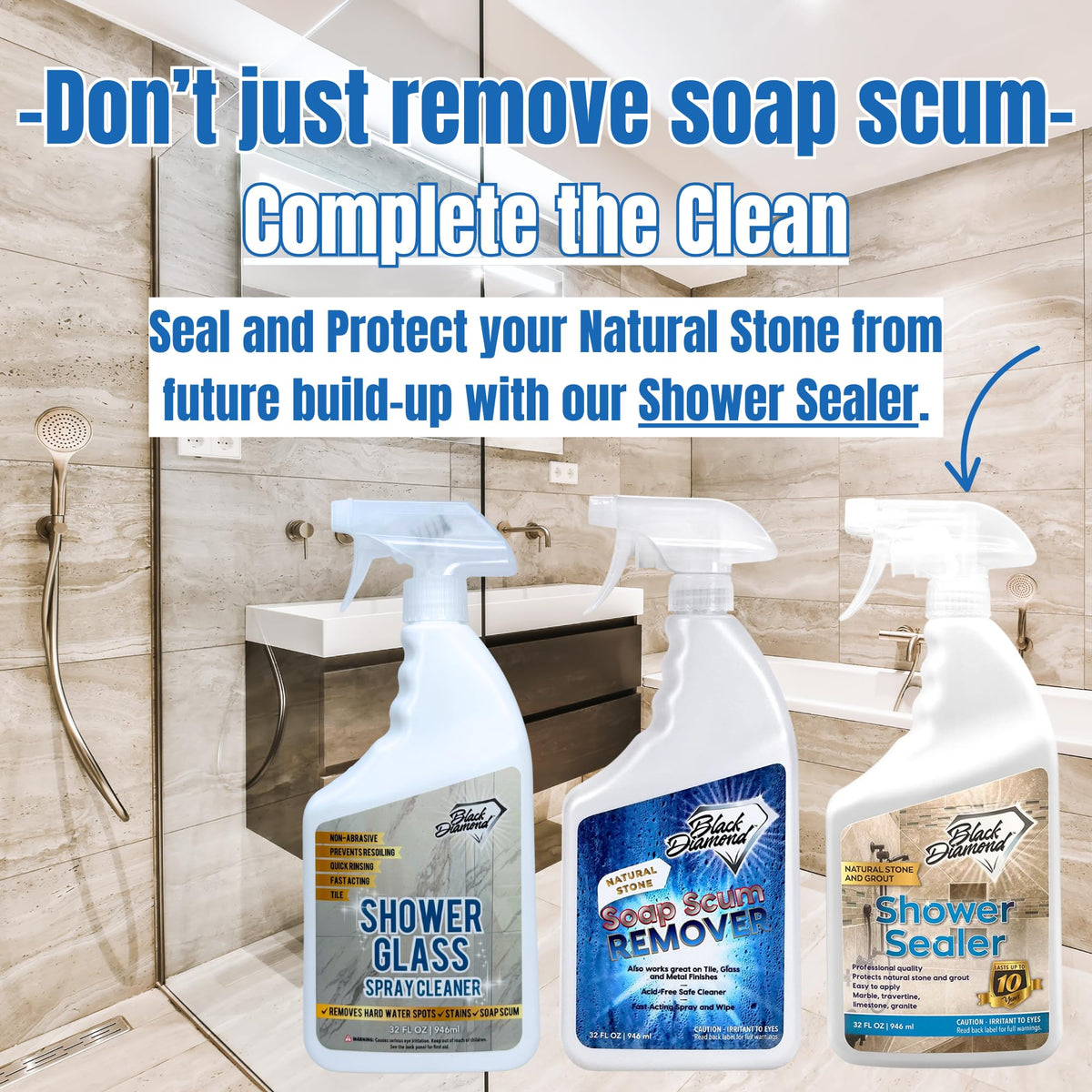Bathroom Glass Cleaner Spray & Natural Stone Shower Sealer – 2 Pack Bathroom Bundle