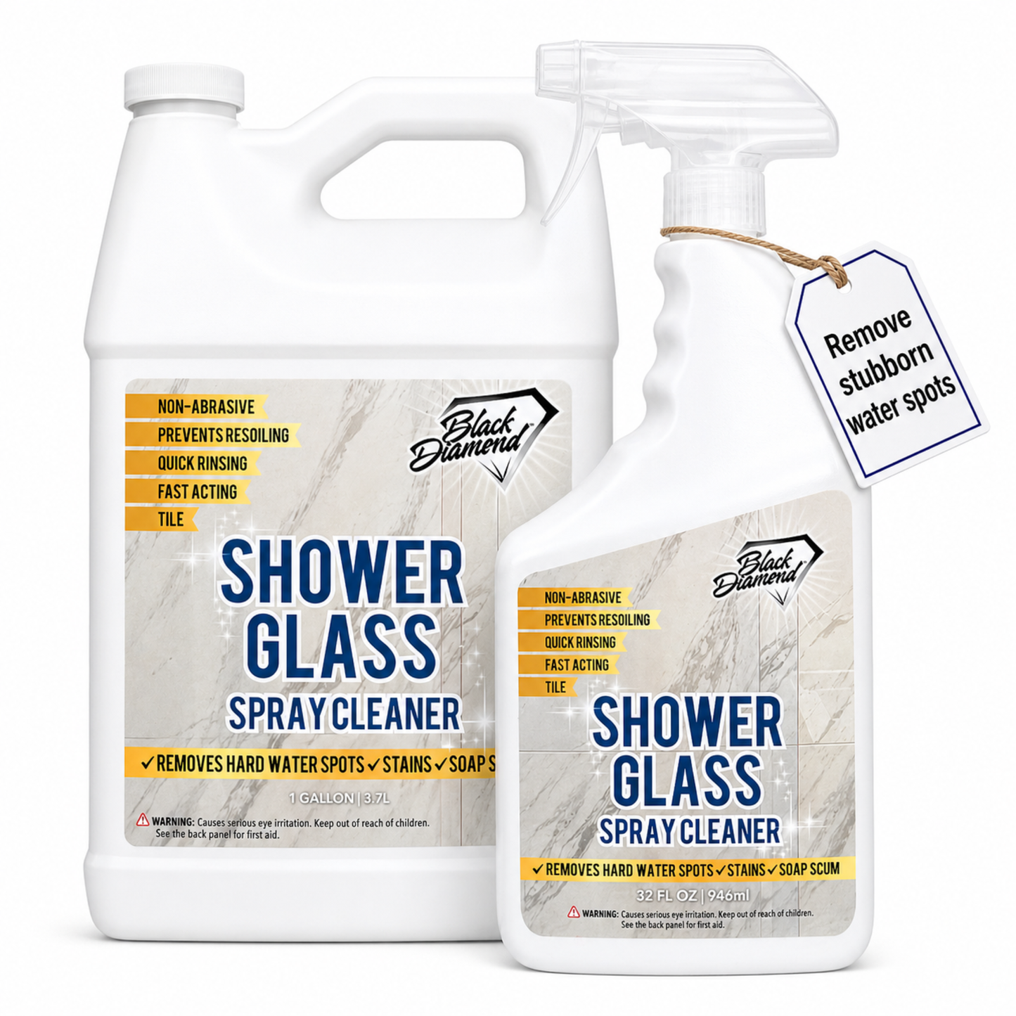 Shower Glass Cleaner - Removes Hard Water Stains, Soap Scum & Water Spots, Non-Abrasive, Prevents Re-soiling - Professional Strength Shower Door & Tile Spray (32oz)