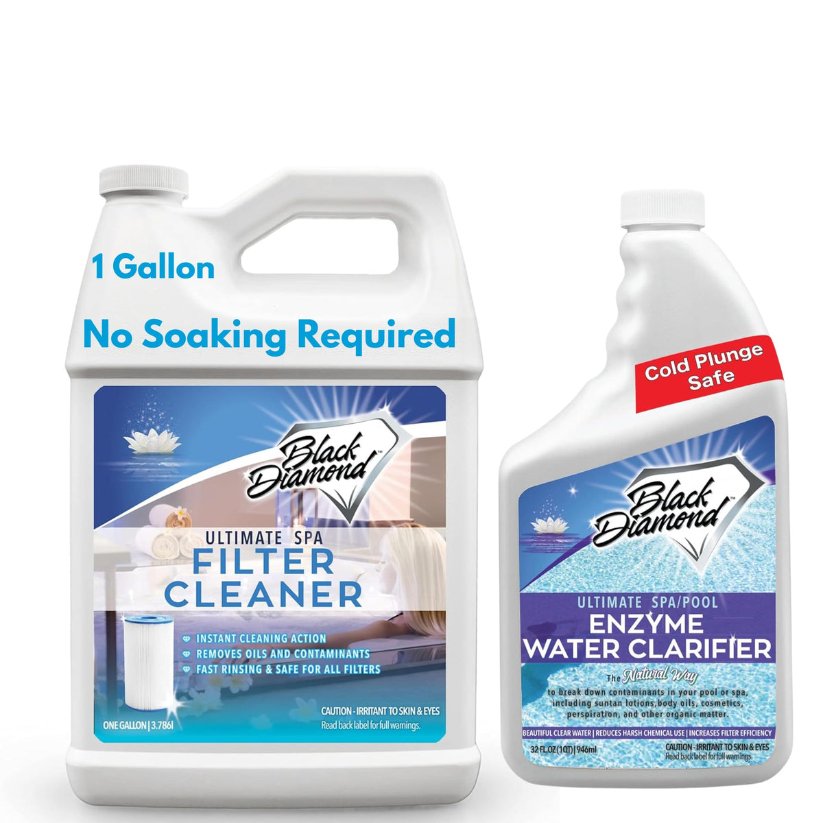 Enzyme Water Clarifier Quart + Spa Filter Cleaner Gallon (2-Pack)