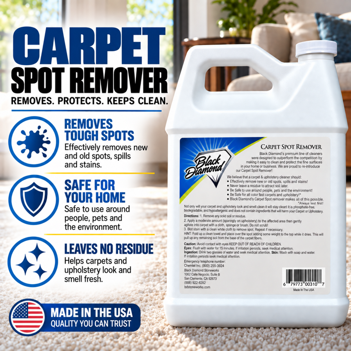 Black Diamond Stoneworks Carpet Spot Remover – Carpet & Upholstery Cleaner for Rugs, Couches, Car Seats & Fabric Surfaces – Removes Dirt, Pet Messes, Coffee & Wine Stains