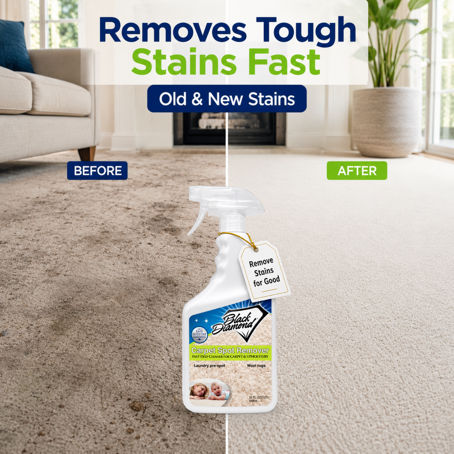Black Diamond Stoneworks Carpet Spot Remover – Carpet & Upholstery Cleaner for Rugs, Couches, Car Seats & Fabric Surfaces – Removes Dirt, Pet Messes, Coffee & Wine Stains