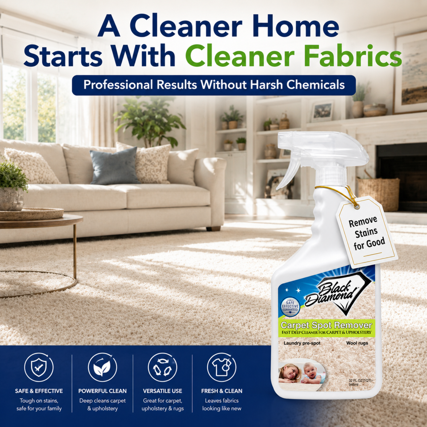 Black Diamond Stoneworks Carpet Spot Remover – Carpet & Upholstery Cleaner for Rugs, Couches, Car Seats & Fabric Surfaces – Removes Dirt, Pet Messes, Coffee & Wine Stains