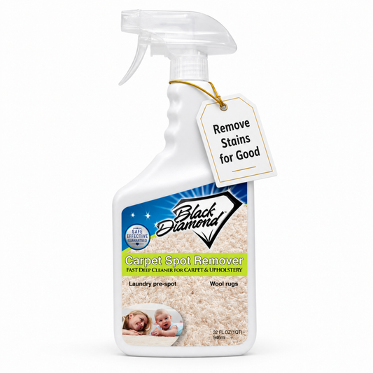 Black Diamond Carpet Spot Remover spray bottle with a tag on a white background