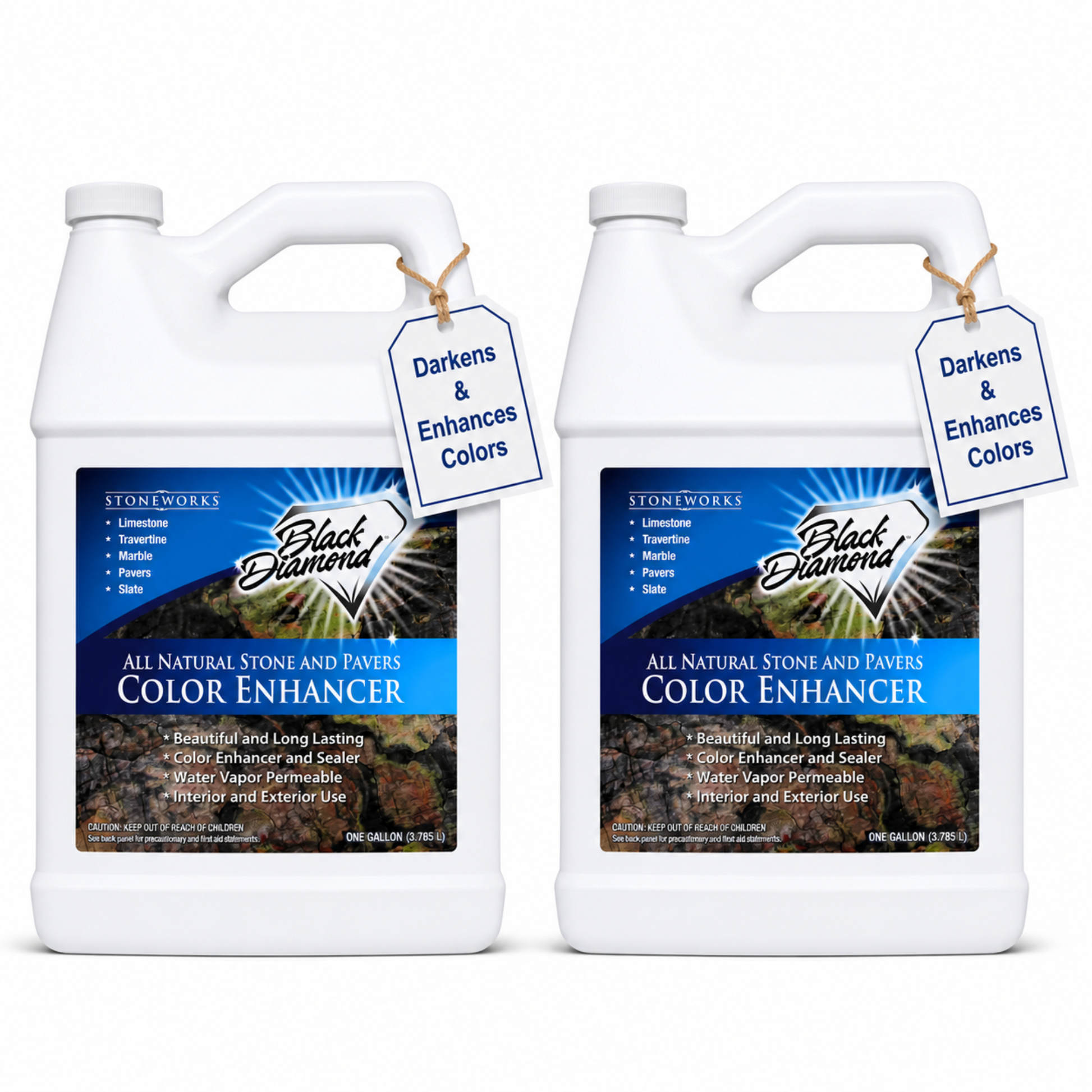 Two bottles of Black Diamond StoneWorks Color Enhancer on a white background