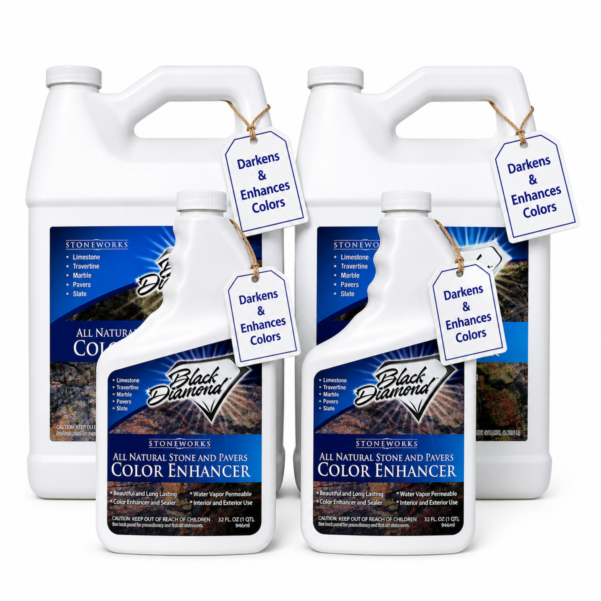 Bottles of Black Diamond Stoneworks Color Enhancer on a white background
