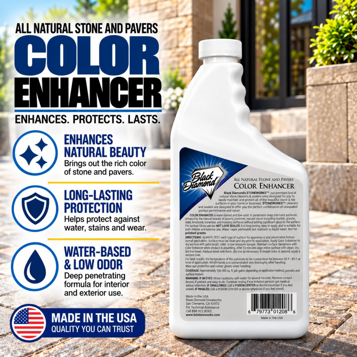 Color Enhancer Sealer for All-Natural Stone and Pavers. Marble, Travertine, Limestone, Granite, Slate, Concrete, Grout, Brick, Block.