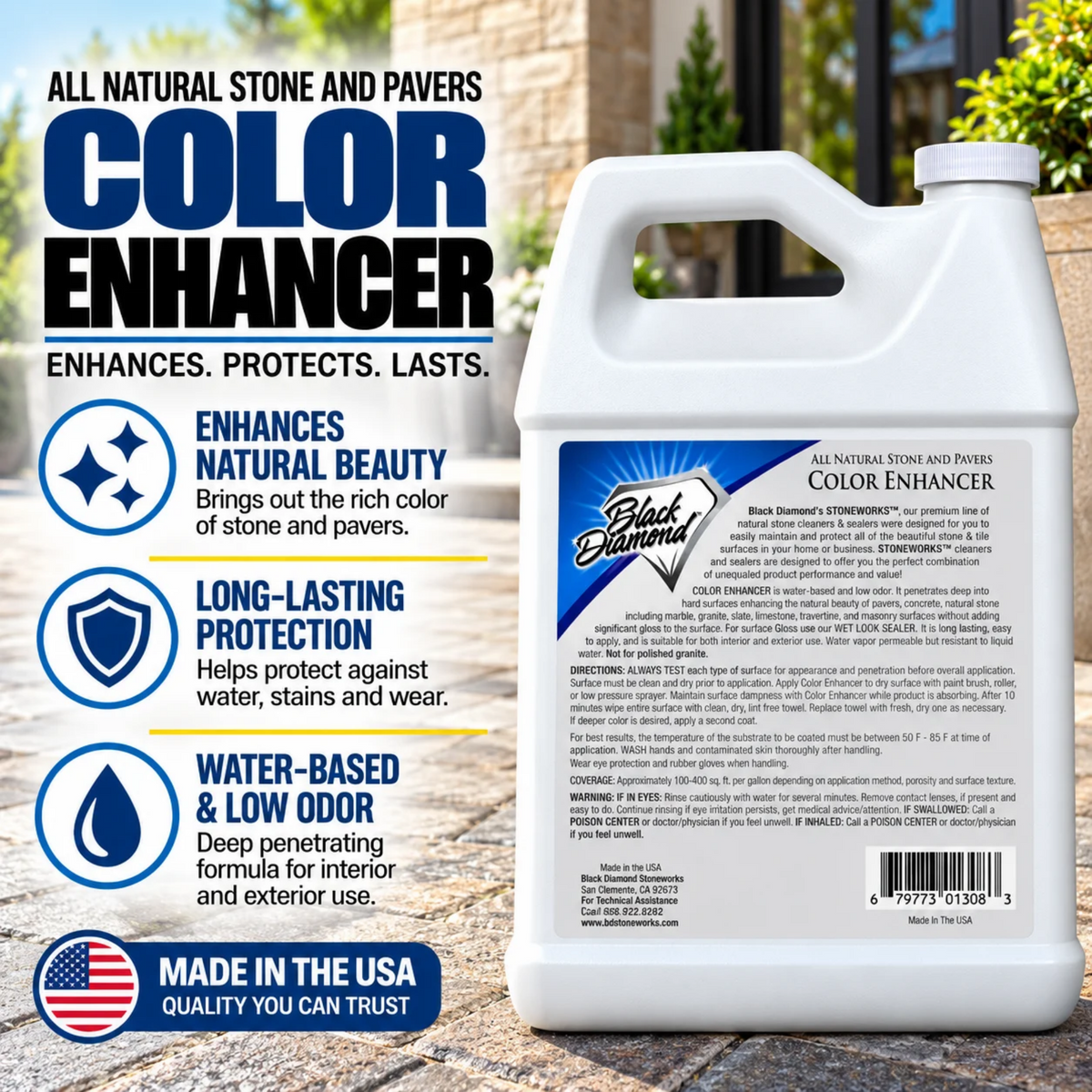 Color Enhancer Sealer for All-Natural Stone and Pavers. Marble, Travertine, Limestone, Granite, Slate, Concrete, Grout, Brick, Block.