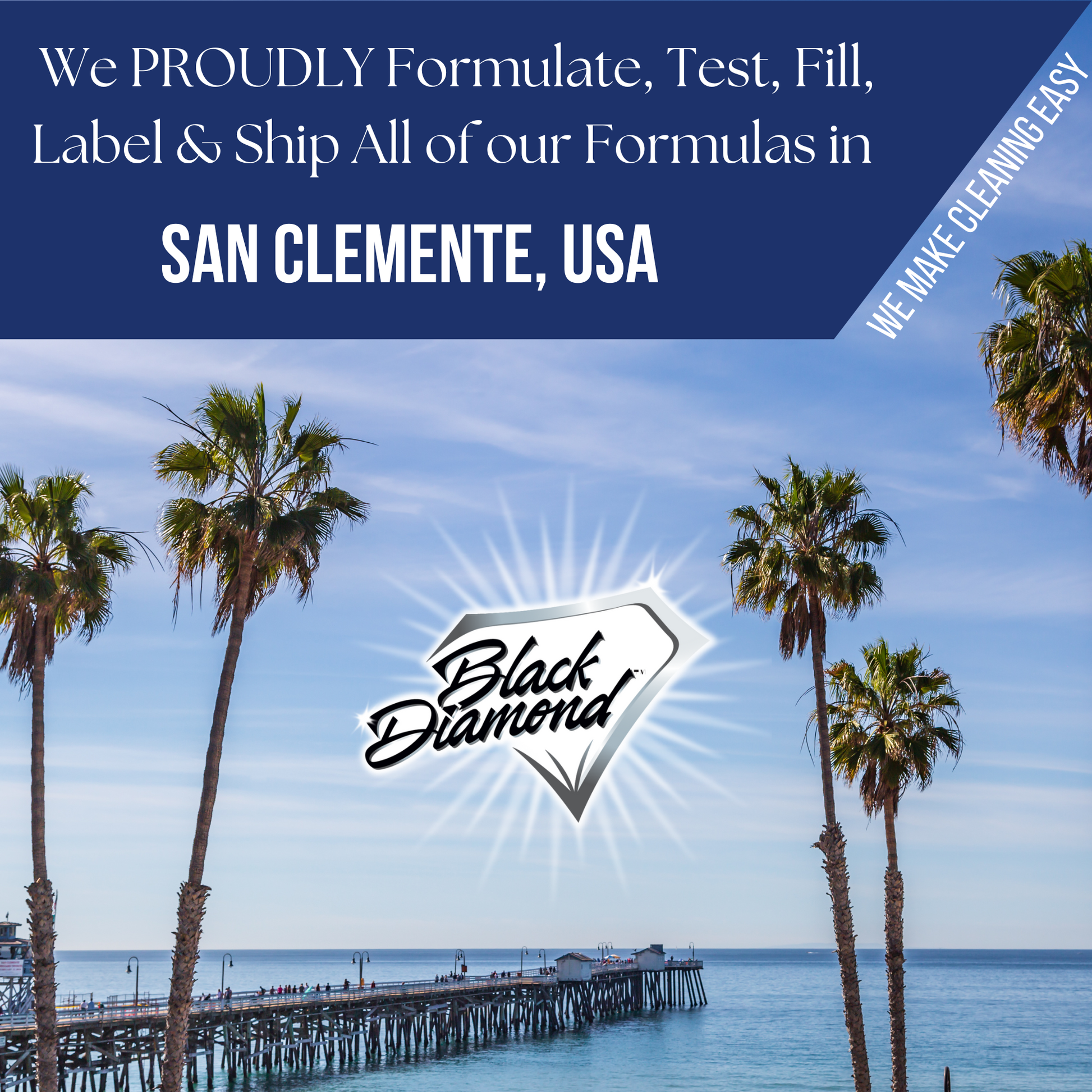 Black Diamond logo with palm trees and a pier in the background