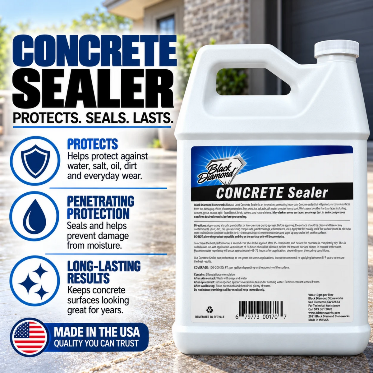 Concrete Sealer Clear Penetrating Waterproofing Spray, The Best Sealant to Seal Your Driveway, Cement Patio Pavers, Brick, Stone Or Any Outdoor Hard Surface.