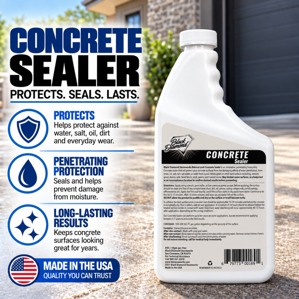 Concrete Sealer Clear Penetrating Waterproofing Spray, The Best Sealant to Seal Your Driveway, Cement Patio Pavers, Brick, Stone Or Any Outdoor Hard Surface.