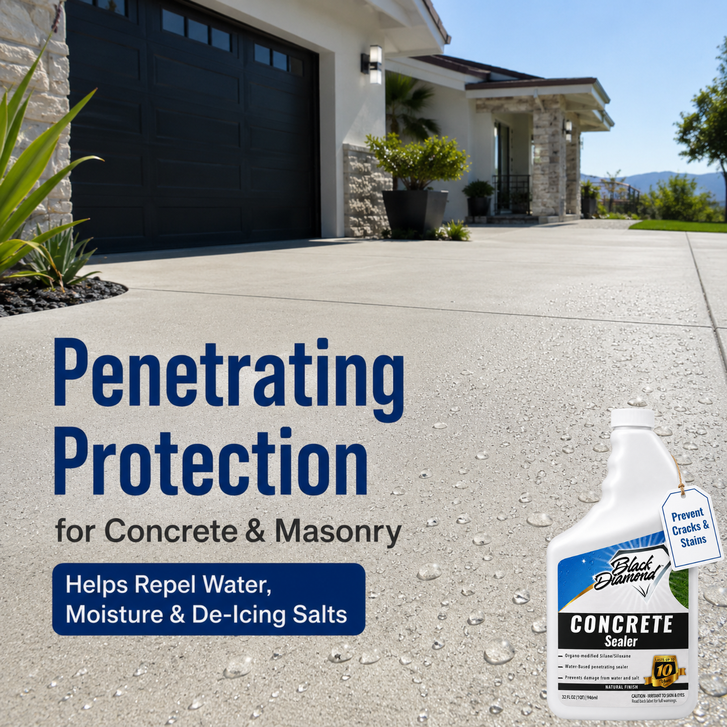 Concrete Sealer Clear Penetrating Waterproofing Spray, The Best Sealant to Seal Your Driveway, Cement Patio Pavers, Brick, Stone Or Any Outdoor Hard Surface.