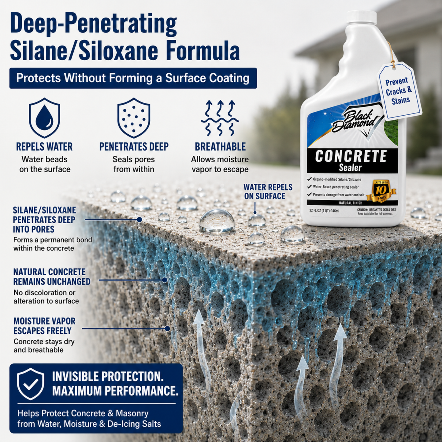 Concrete Sealer Clear Penetrating Waterproofing Spray, The Best Sealant to Seal Your Driveway, Cement Patio Pavers, Brick, Stone Or Any Outdoor Hard Surface.