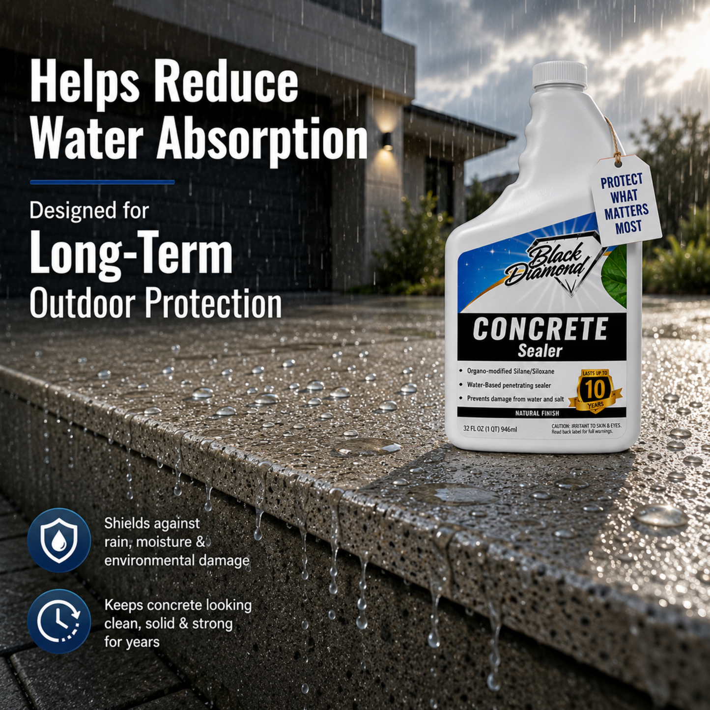 Concrete Sealer Clear Penetrating Waterproofing Spray, The Best Sealant to Seal Your Driveway, Cement Patio Pavers, Brick, Stone Or Any Outdoor Hard Surface.