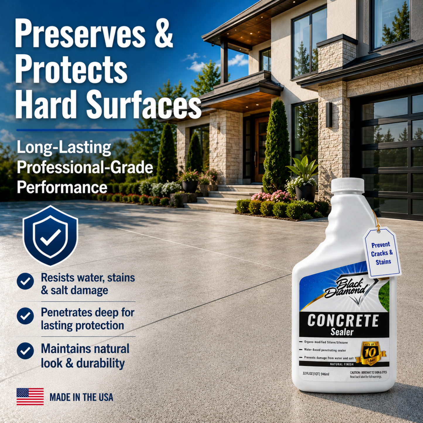 Concrete Sealer Clear Penetrating Waterproofing Spray, The Best Sealant to Seal Your Driveway, Cement Patio Pavers, Brick, Stone Or Any Outdoor Hard Surface.