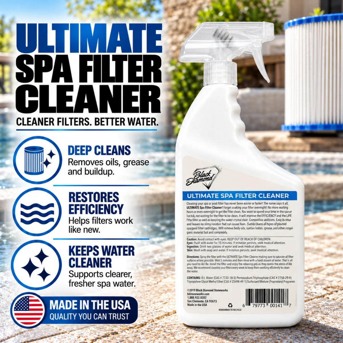 Ultimate Spa & Pool Filter Cleaner Spray, Professional Strength Fast Acting No Soak Hot Tub, Cartridge & Sand Filter Cleaning, Removes Body Oils, Sunscreen, Grease & Organic Build-Up.