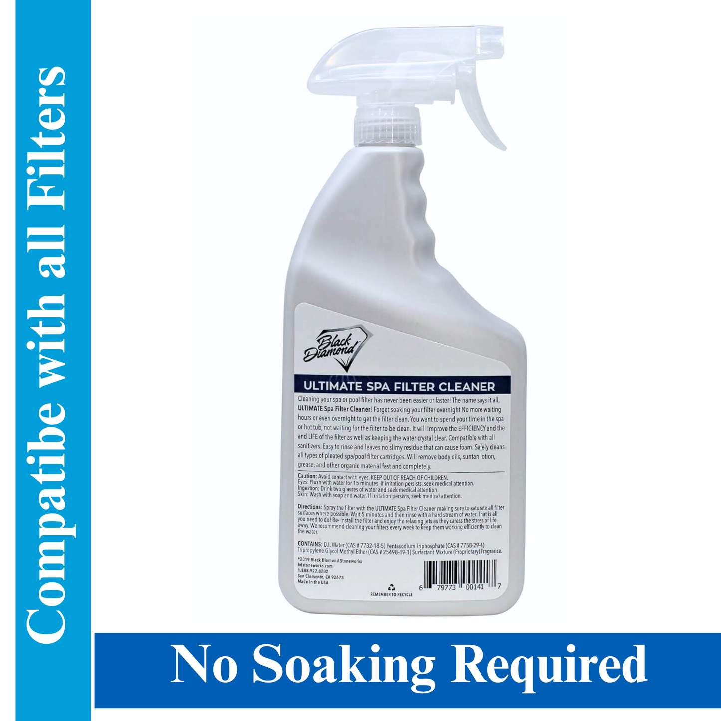 Spray bottle of Ultimate Spa Filter Cleaner  back label information and instructions