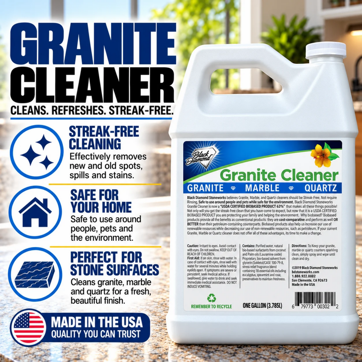 Black Diamond Stoneworks Granite Counter Cleaner: USDA Certified BIOBASED- Safe for Granite, Quartz, Marble, Travertine, Countertops