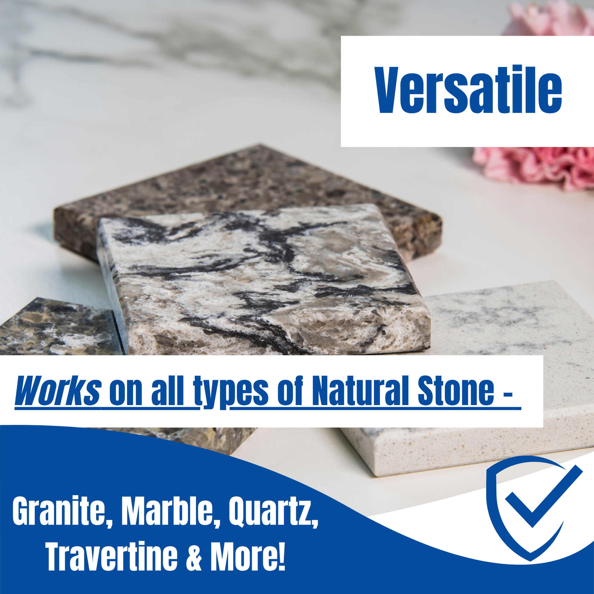 Versatile product advertisement with natural stone samples on a light background