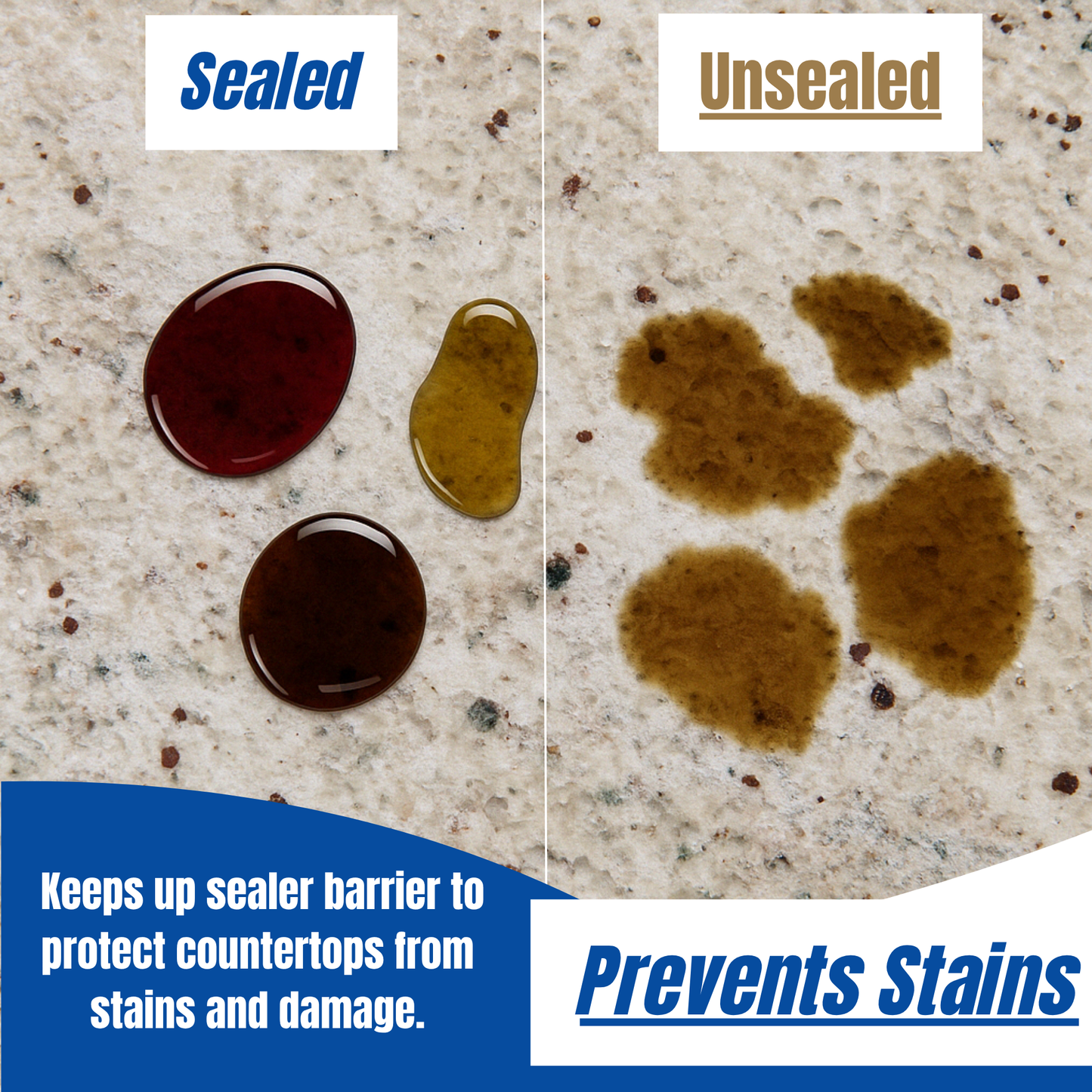 Comparison of sealed and unsealed surfaces with stains, showing the effect of a sealer.