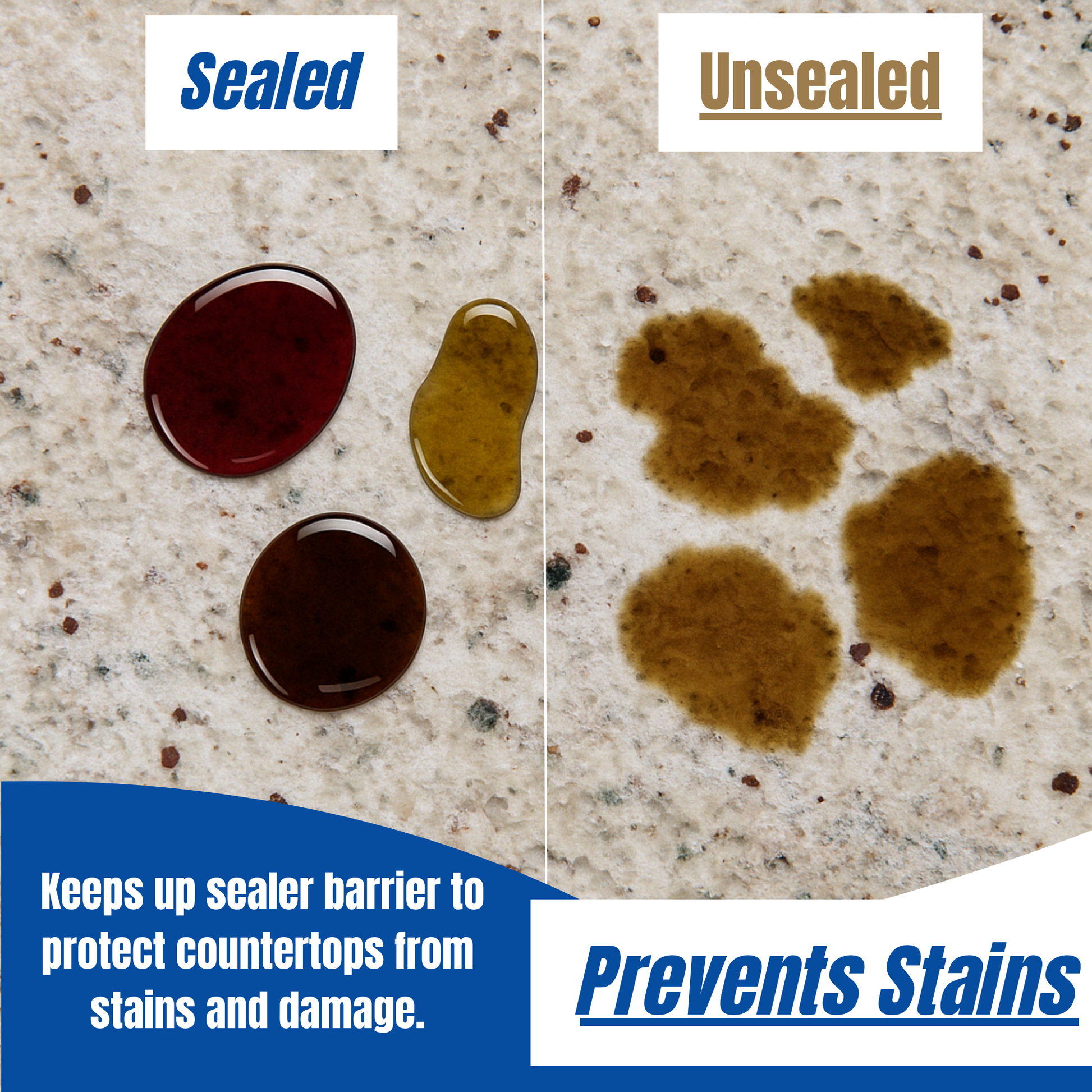 Comparison of sealed and unsealed surfaces with stains, showing the effect of a sealer.