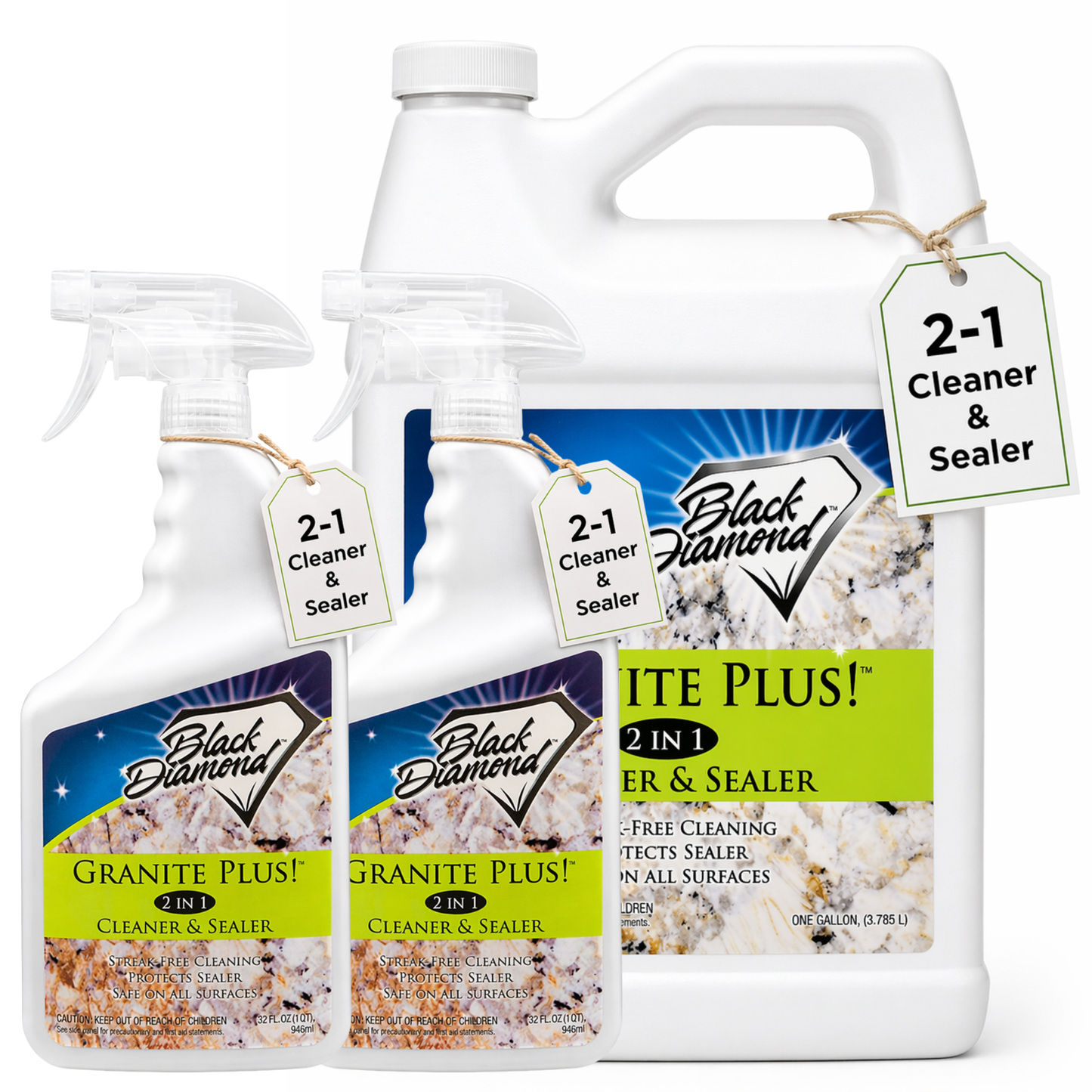 Black Diamond Stoneworks Granite Plus 2-in-1 Cleaner & Sealer, pH Neutral, Streak-Free Stone Cleaner for Granite, Marble, Quartz, Travertine & Limestone Countertops, Ready to Use