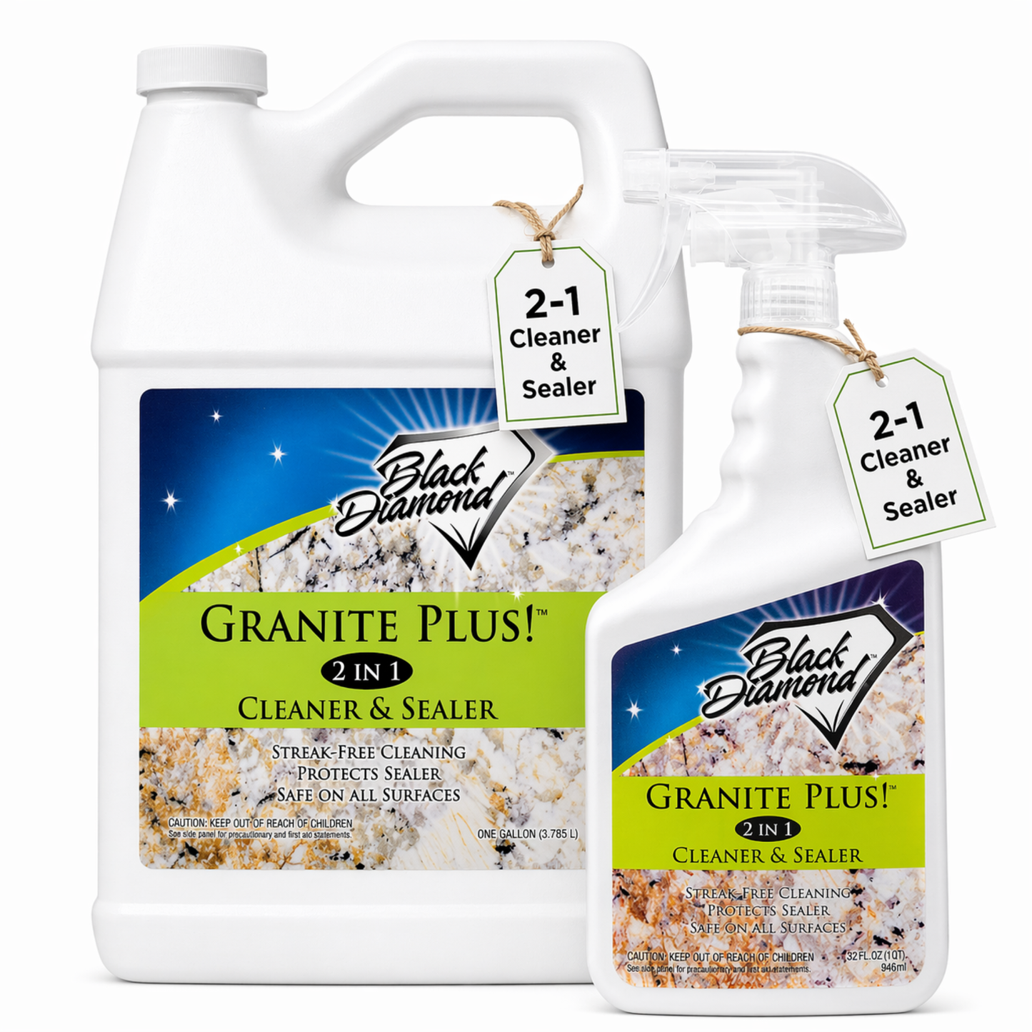Black Diamond Stoneworks Granite Plus 2-in-1 Cleaner & Sealer, pH Neutral, Streak-Free Stone Cleaner for Granite, Marble, Quartz, Travertine & Limestone Countertops, Ready to Use
