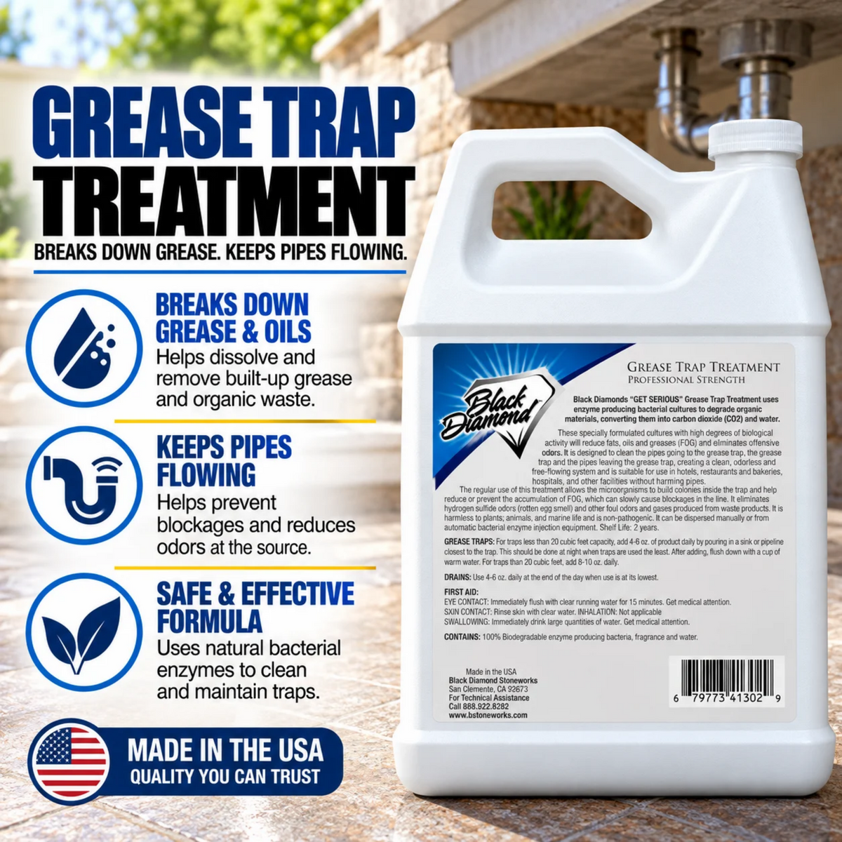 Black Diamond Stoneworks GET SERIOUS Grease Trap Treatment – Commercial Enzyme Grease Trap Cleaner & Drain Maintenance for FOG Reduction, Odor Control & Free-Flowing Drains