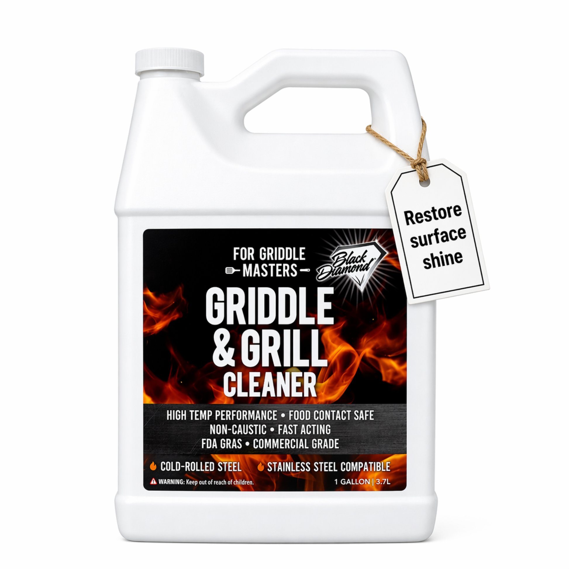 Griddle and grill cleaner bottle with label on a white background