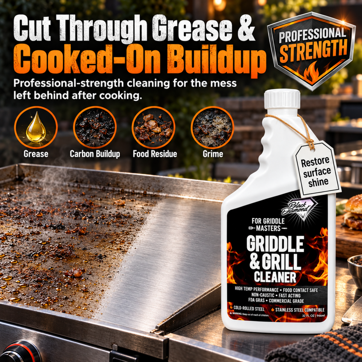 Griddle & Grill Cleaner – Flat Top Griddle Cleaner,Food-Contact Safe