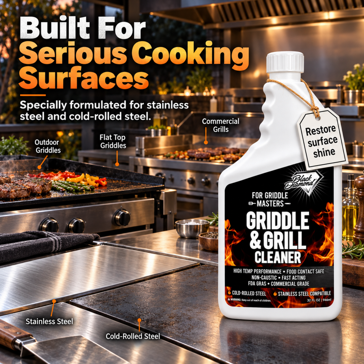 Griddle & Grill Cleaner – Flat Top Griddle Cleaner,Food-Contact Safe