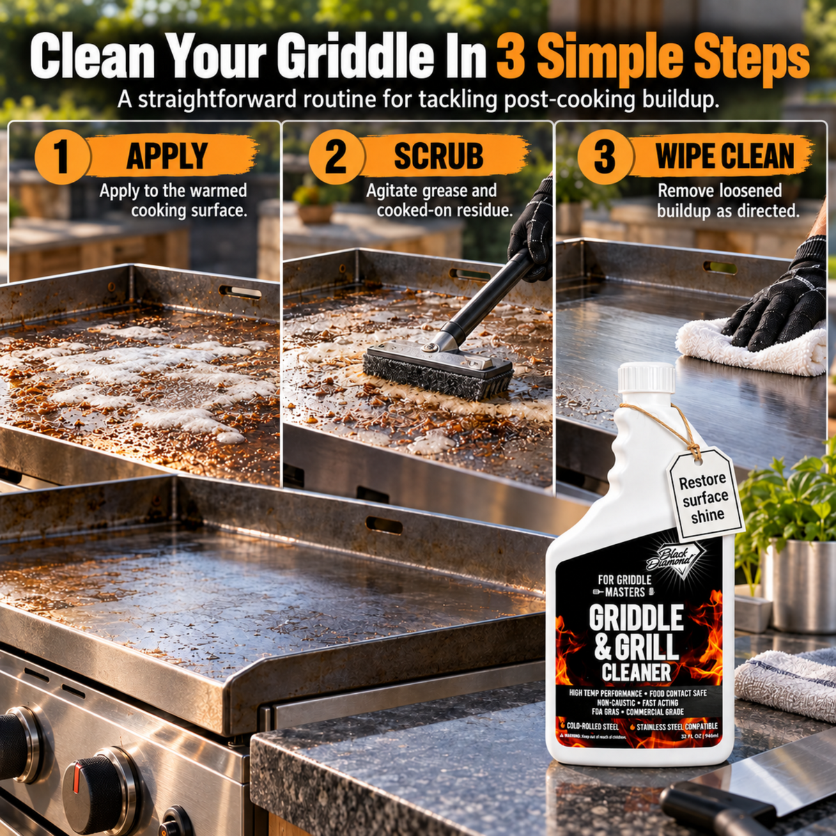 Griddle & Grill Cleaner – Flat Top Griddle Cleaner,Food-Contact Safe