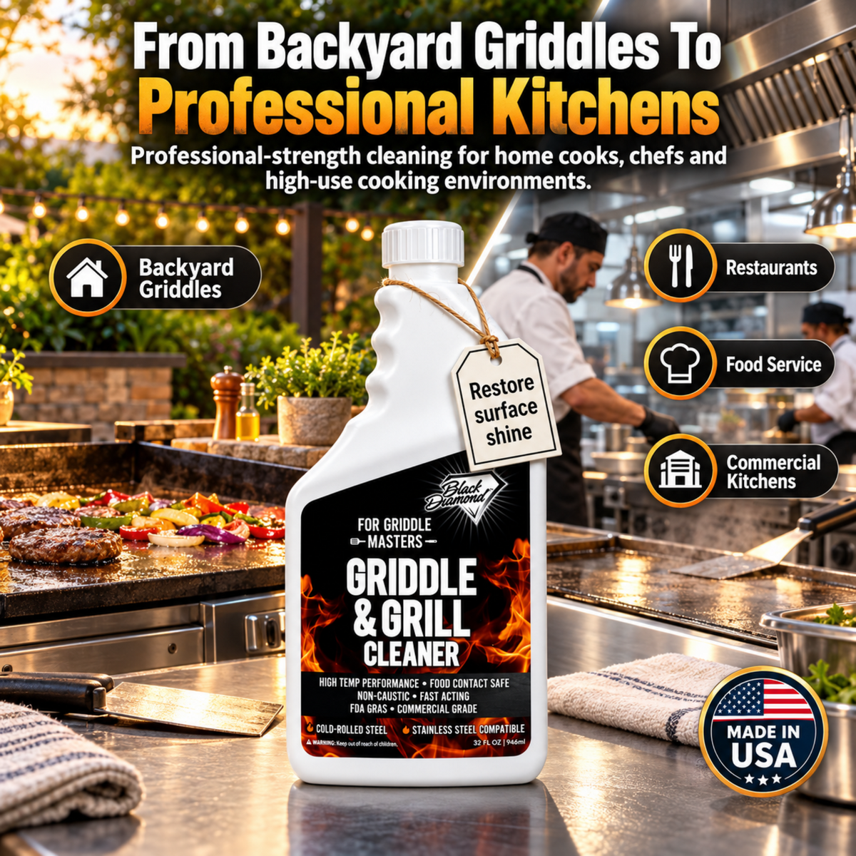 Griddle & Grill Cleaner – Flat Top Griddle Cleaner,Food-Contact Safe