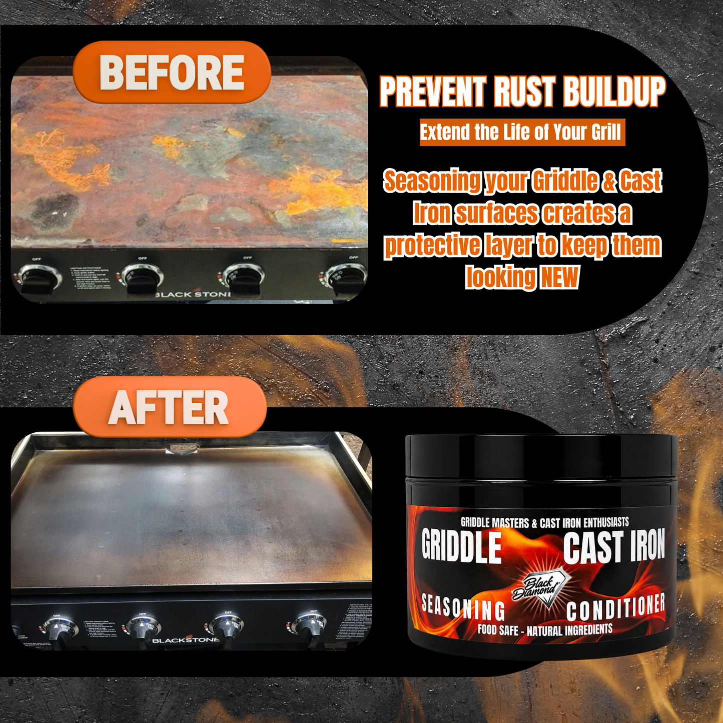 Griddle Seasoner preventing rust buildup and extending the life of your grill