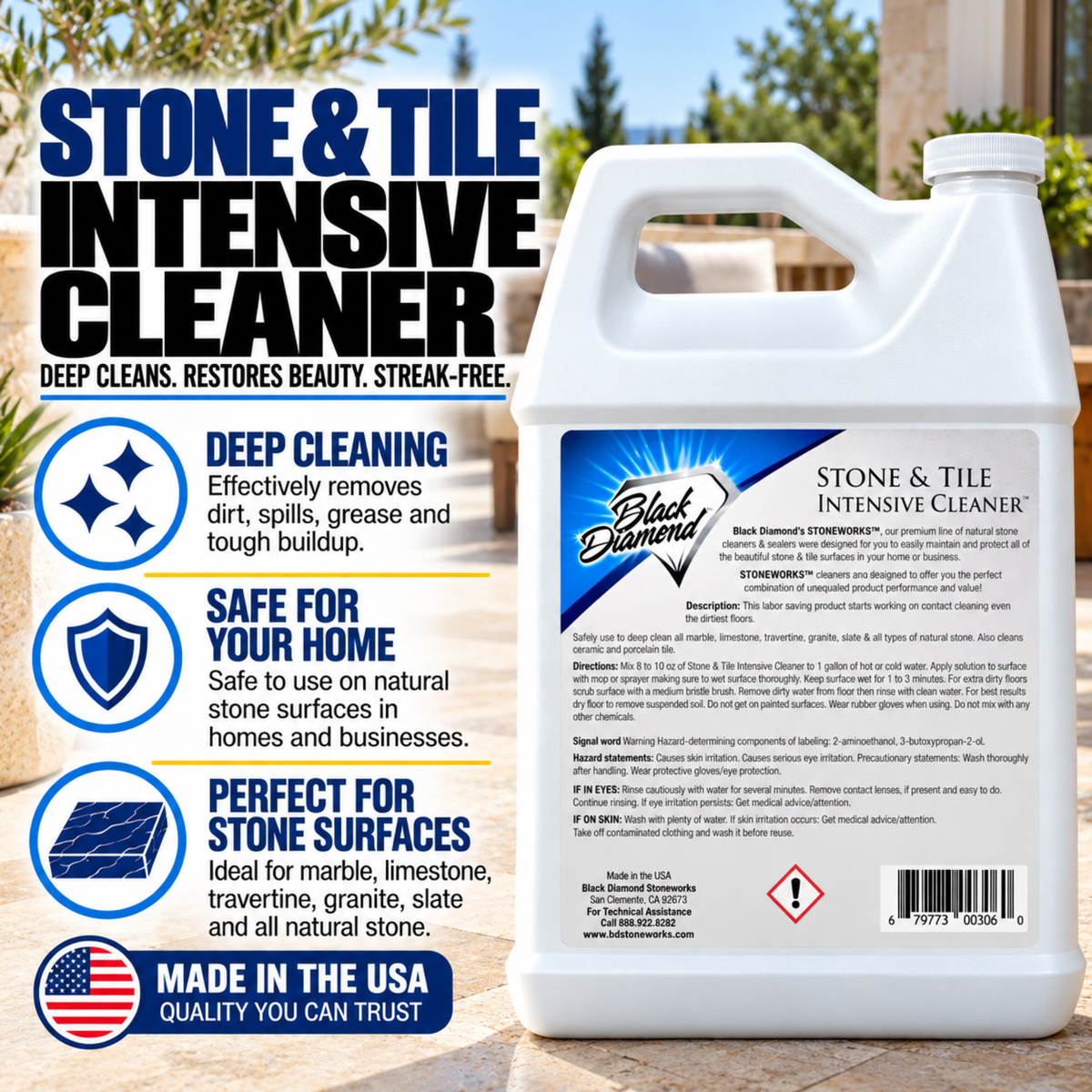 Black Diamond Stoneworks Stone & Tile Intensive Cleaner: Concentrated Deep Cleaner, Marble, Limestone, Travertine, Granite, Slate, Ceramic & Porcelain Tile.
