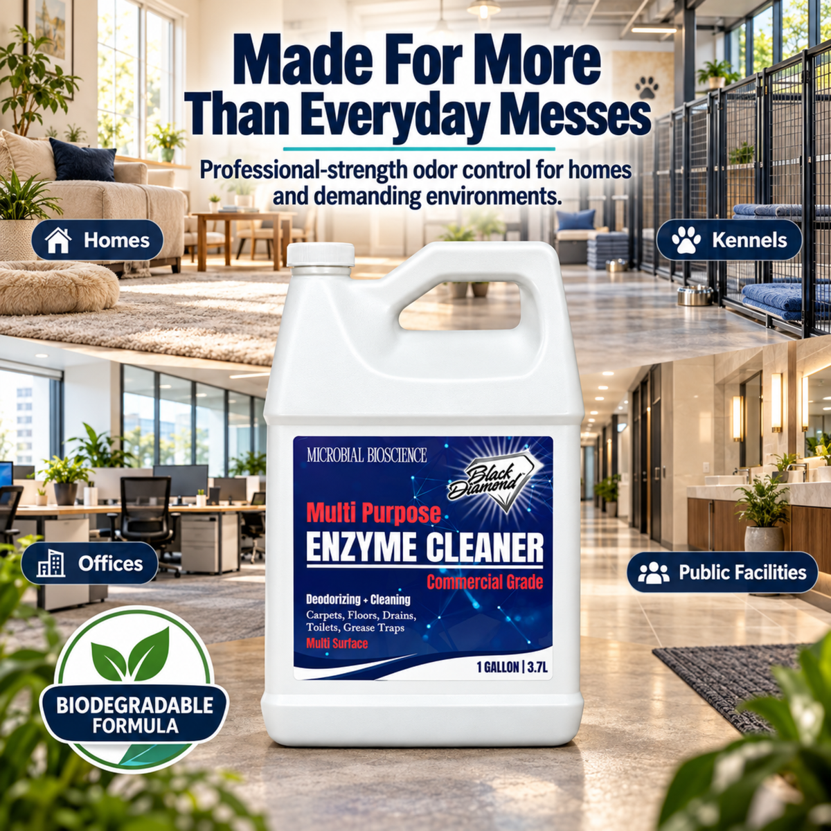 Commercial Multi-Purpose Enzyme Cleaner & Odor Eliminator | Pet & Human Urine, Stains & Odors | Carpet, Laundry, Bathroom, Drain & Trash Deodorizer | Dog, Cat, Organic Waste Remover (1 Gallon)
