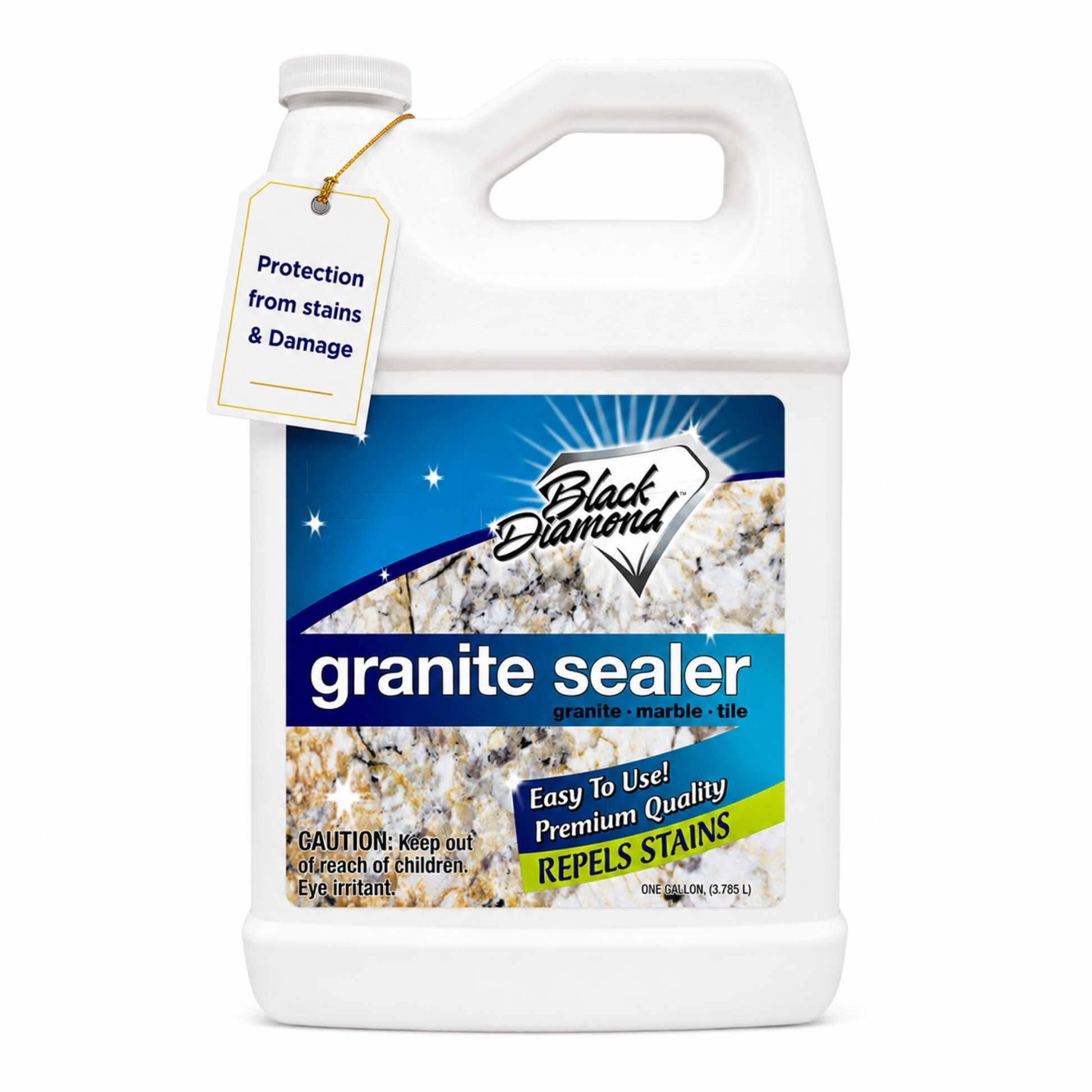 White container of Black Diamond granite sealer on a white background