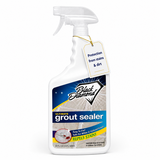 Black Diamond grout sealer spray bottle on a white background