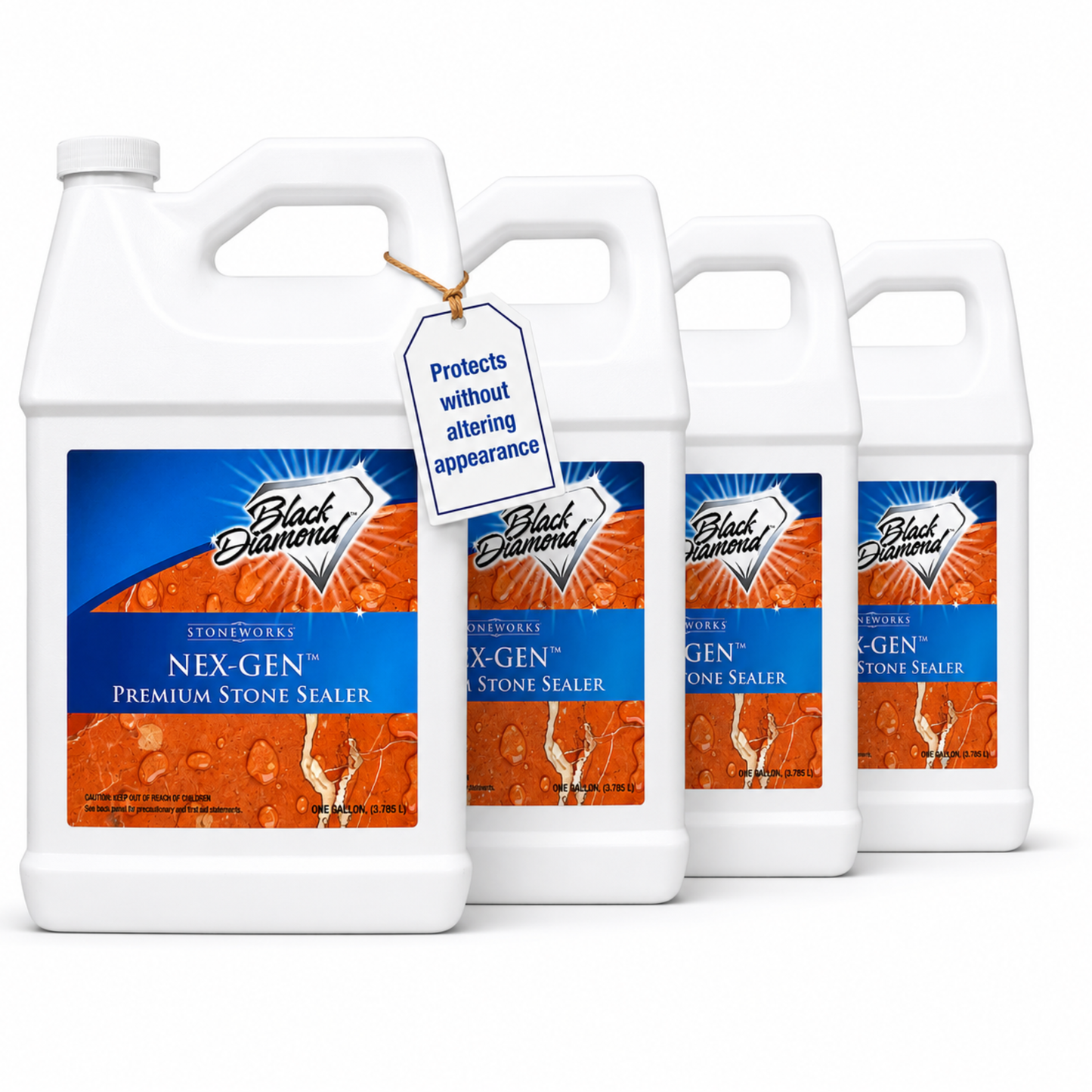 Four bottles of Black Diamond Nex-Gen Premium Stone Sealer on a white background