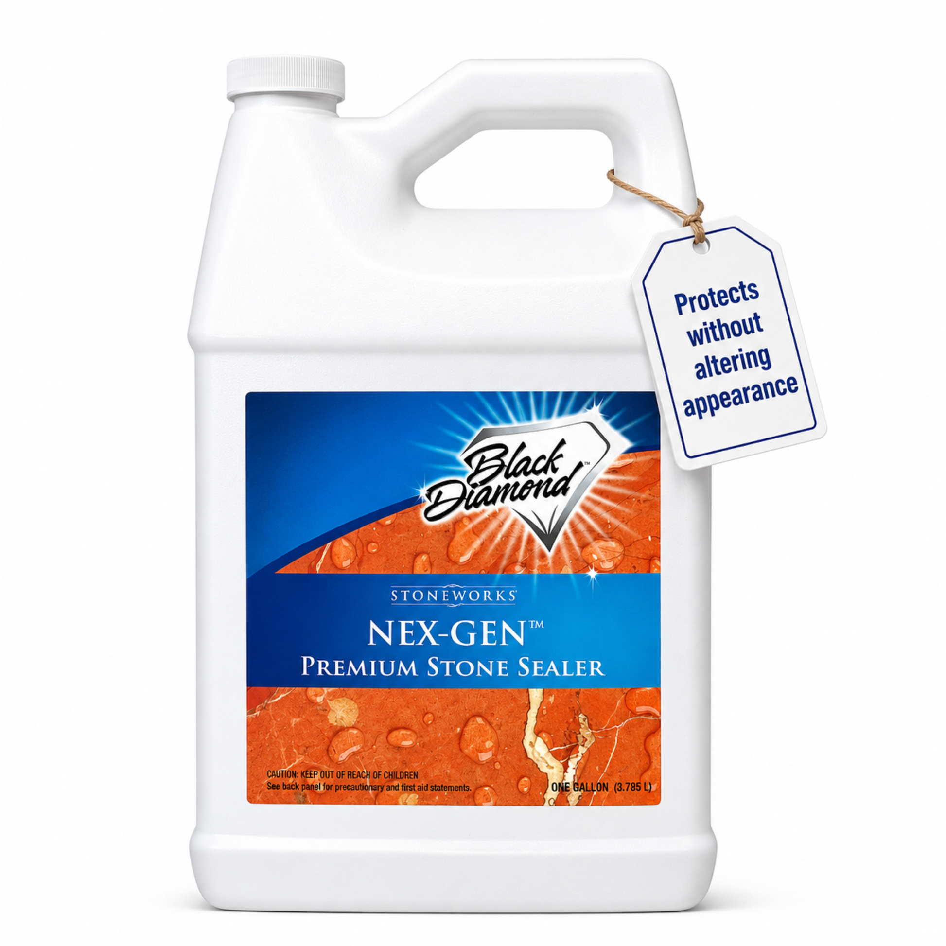 Gallon container of Black Diamond Stoneworks Nex-Gen Premium Stone Sealer on a white background