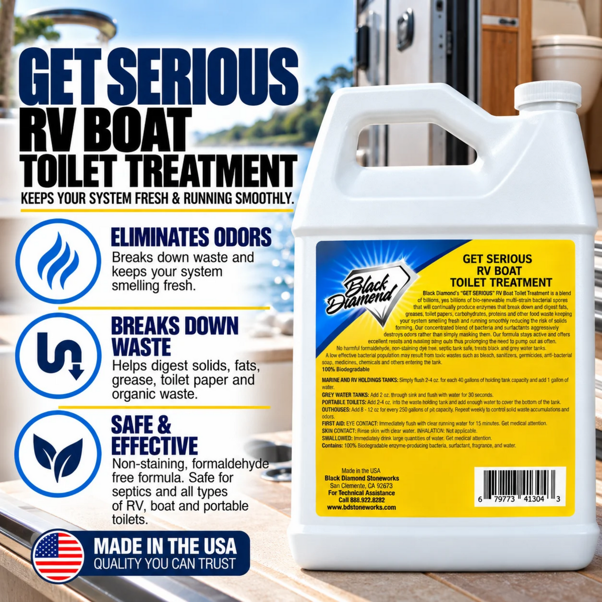 Get Serious RV, Boat & Camper Holding Tank Treatment & Deodorizer – Concentrated Liquid Formula for Black & Grey Water Tanks, Odor Control & Waste Breakdown