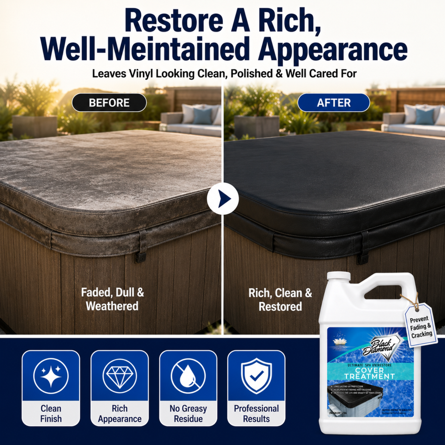 Ultimate UV/Restore Spa & Hot Tub Cover Cleaner and Protectant Treatment. Conditioner for Vinyl Cover Conditioner Spray Restores Your Cover to Look New. Simply Easy to Use