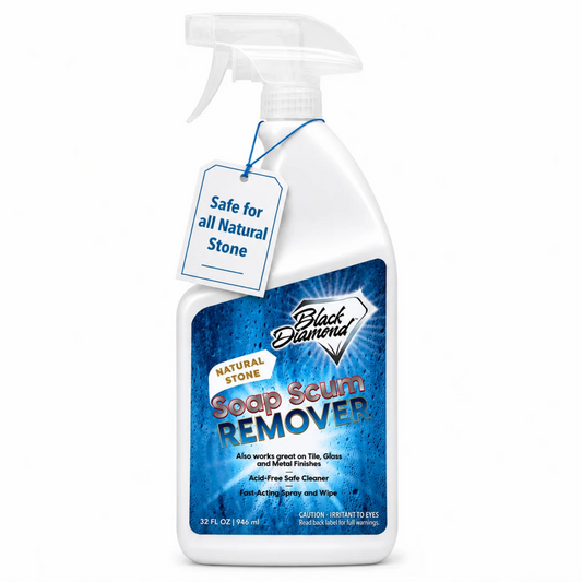 Natural Stone Shower Soap Scum Remover Spray for Cleaning, Bathtubs, Glass Doors, Tubs, Travertine, Marble, Tile. Heavy Duty, Safe Acid-Free Cleaner.