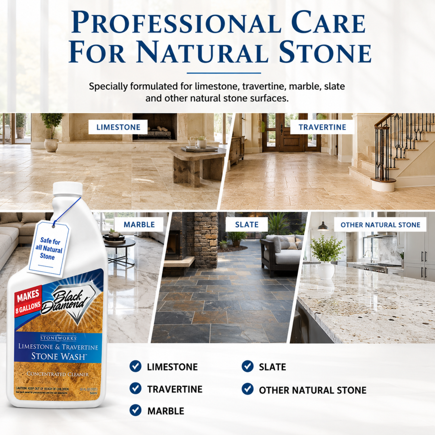 Limestone and Travertine Stonewash works on every single type of natural sealed and unsealed stone. 