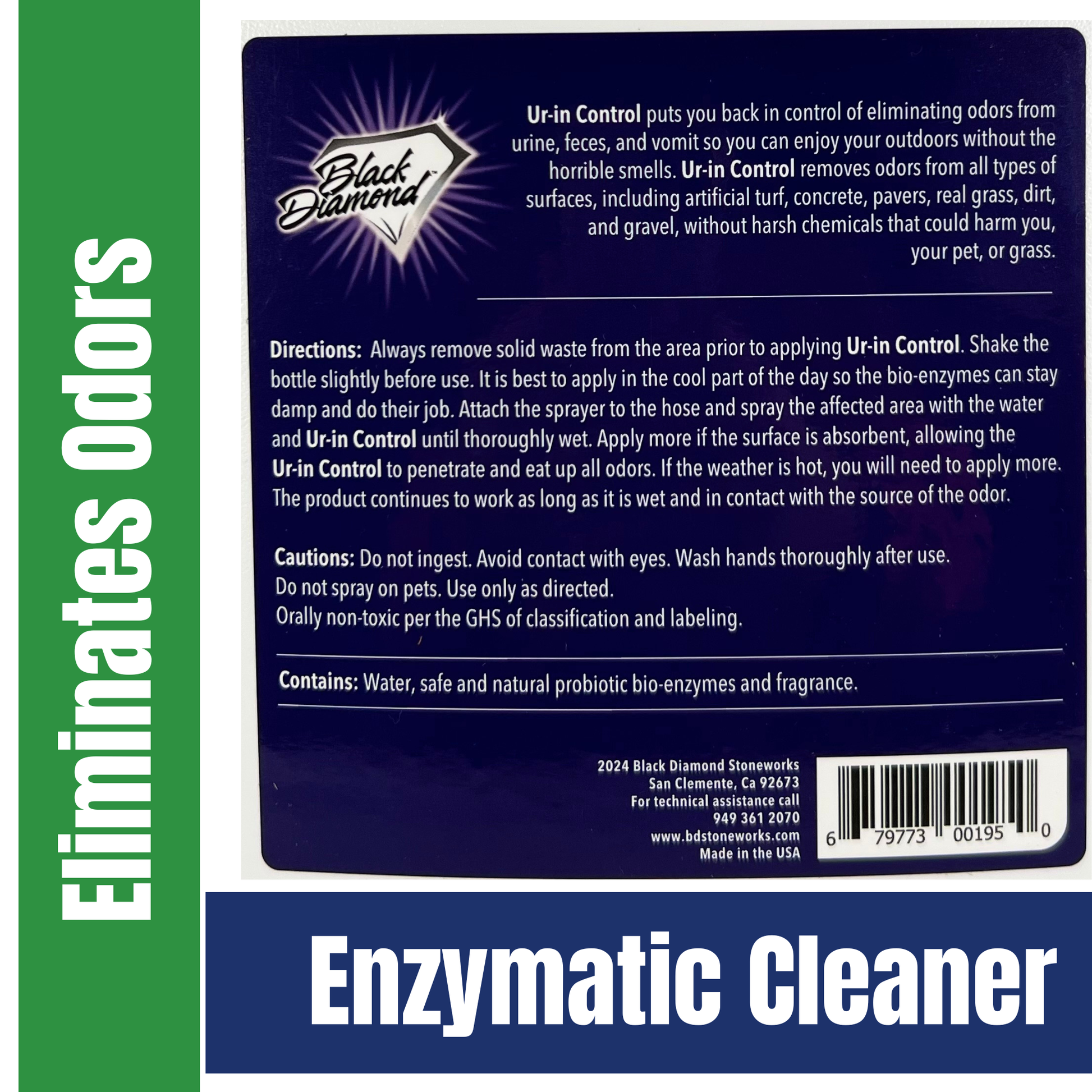 Back label of Black Diamond Ur-in Control enzymatic cleaner with text and branding.