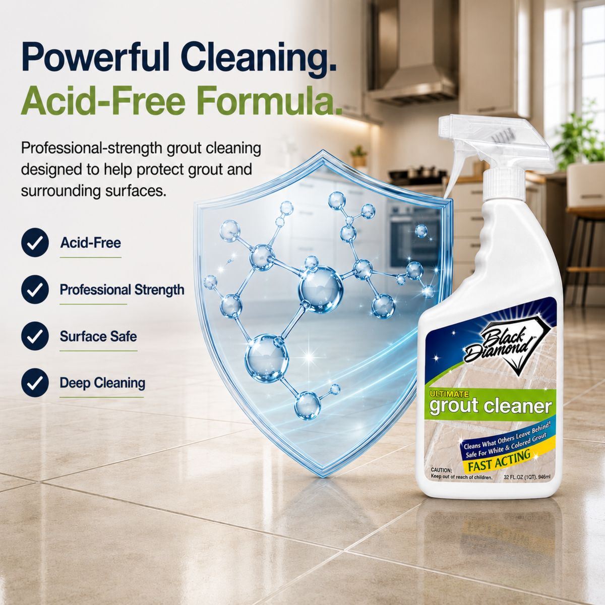Ultimate Grout Cleaner for Tile Floors — Acid-Free Deep Cleaner Removes Grease, Dirt & Soap Scum Without Damaging Grout — Safe for Marble and All Natural Stone
