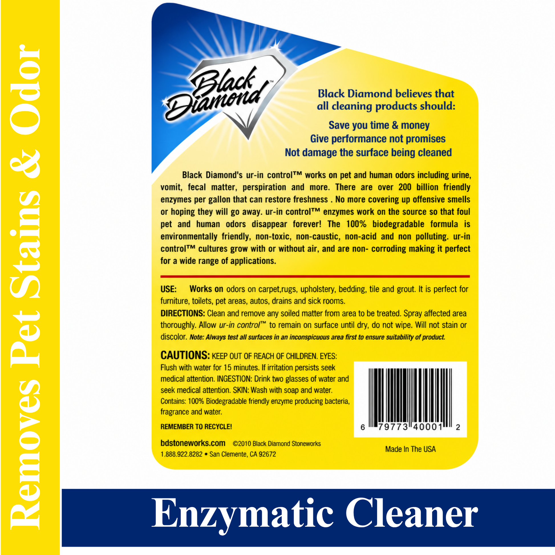 Back label of Black Diamond enzymatic cleaner packaging with text and branding.