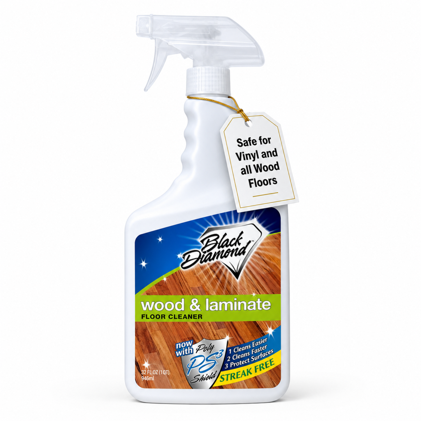 Black Diamond wood and laminate floor cleaner spray bottle on a white background
