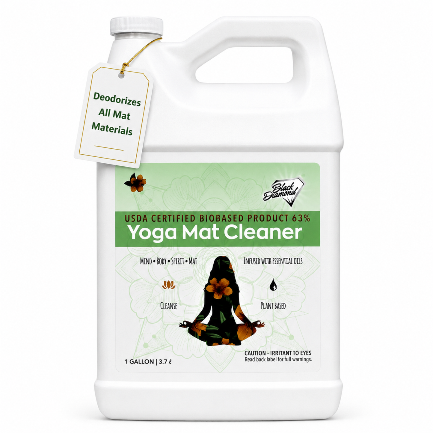 Yoga mat cleaner bottle with label on a white background