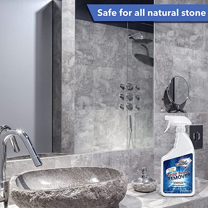Natural Stone Shower Soap Scum Remover Spray for Cleaning, Bathtubs, Glass Doors, Tubs, Travertine, Marble, Tile. Heavy Duty, Safe Acid-Free Cleaner.